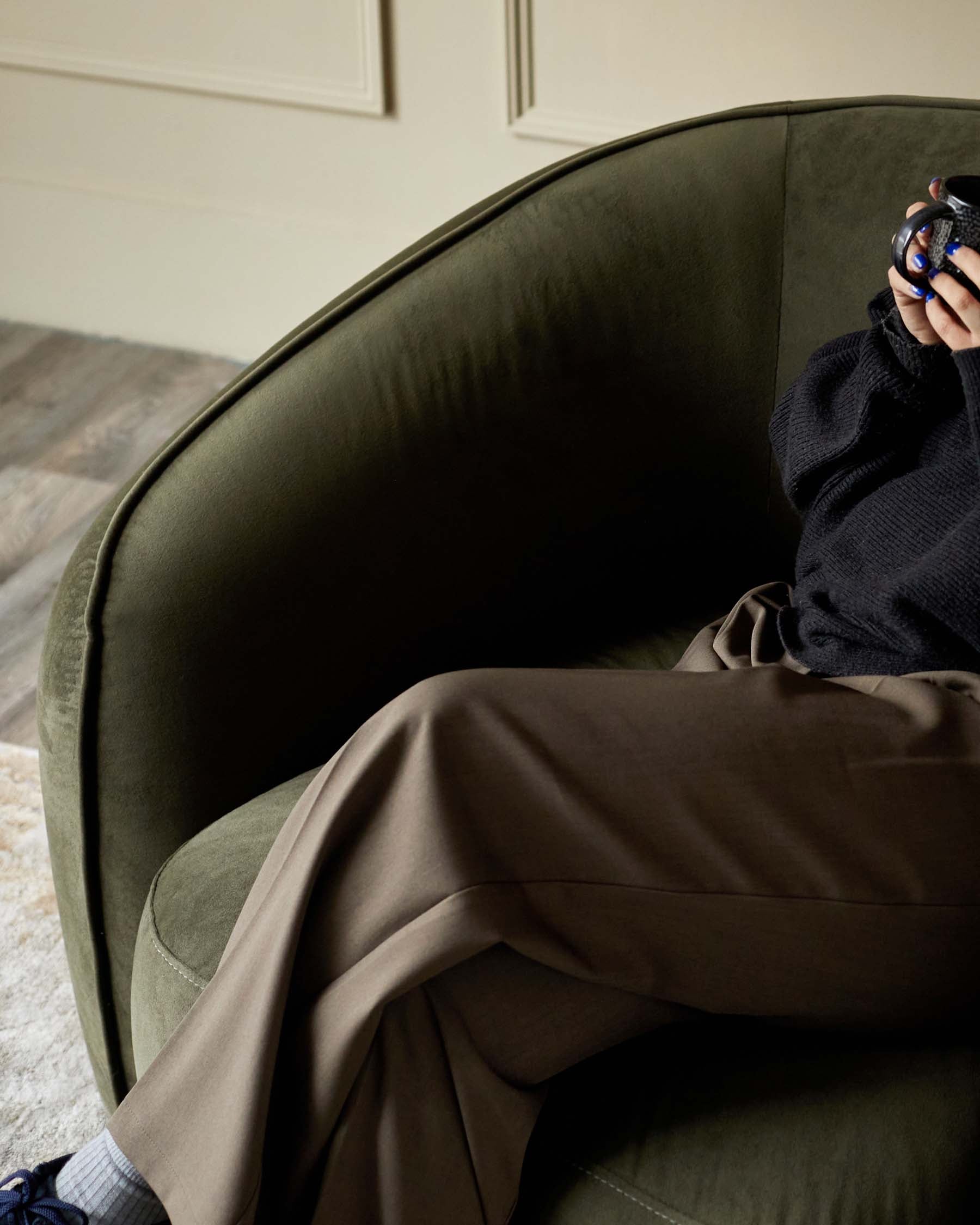 Zoey olive green velvet 3 seater sofa