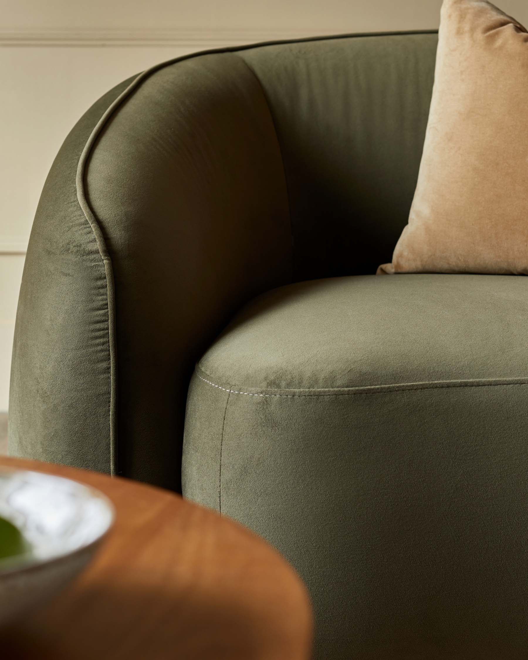 Zoey olive green velvet 3 seater sofa