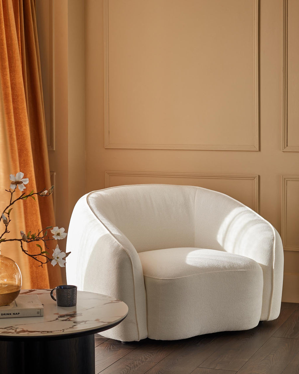 Zoey ivory boucle armchair
