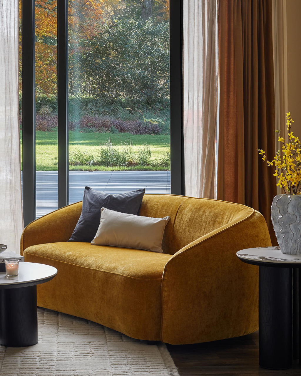 Zoey ochre fabric 2 seater sofa