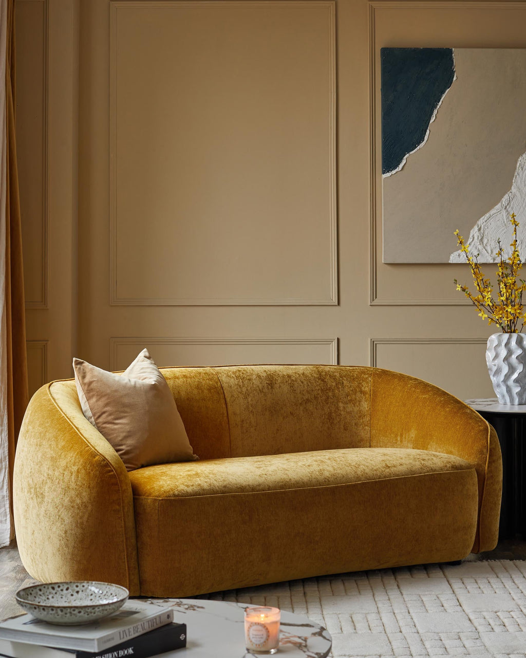 Zoey ochre fabric 2 seater sofa